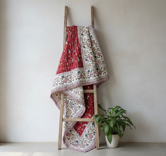Cherry - 100% Soft Cotton Organic Quilt/Blanket- Handcrafted in Jaipur