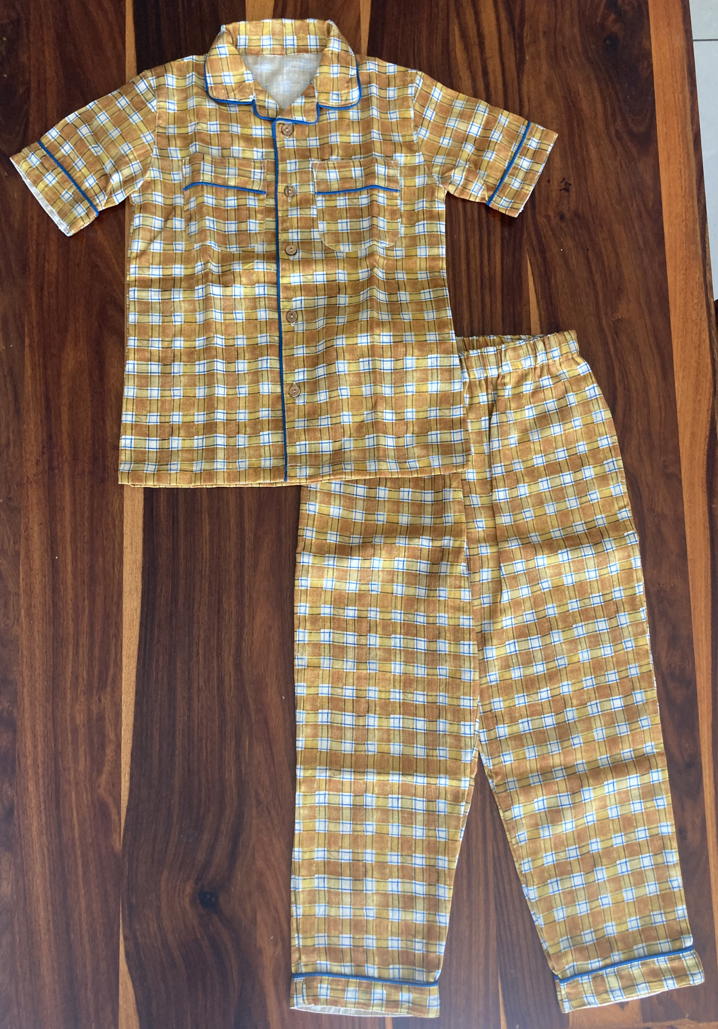 Two-piece Cotton Pajama Set | Mustard Checks