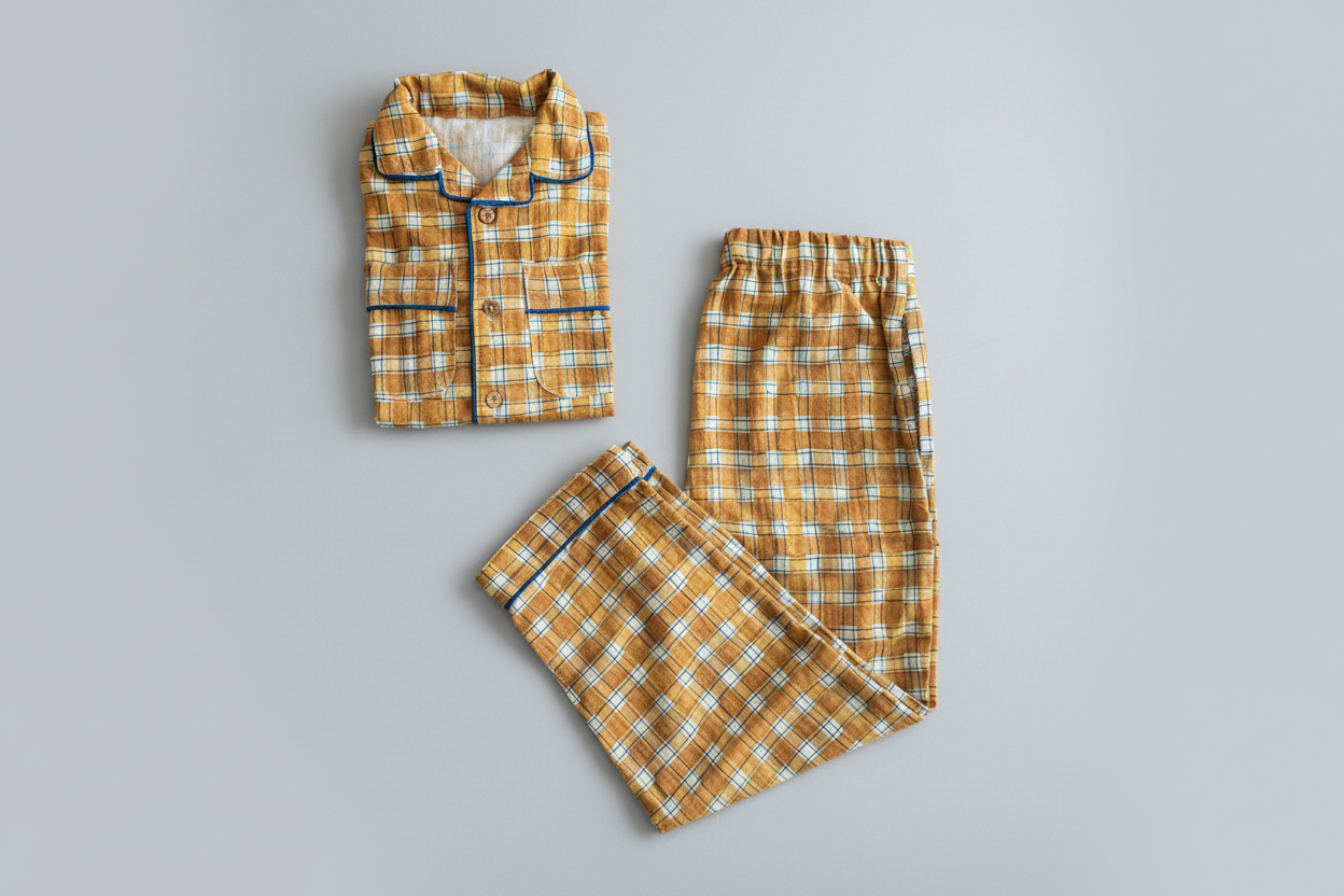 Two-piece Cotton Pajama Set | Mustard Checks