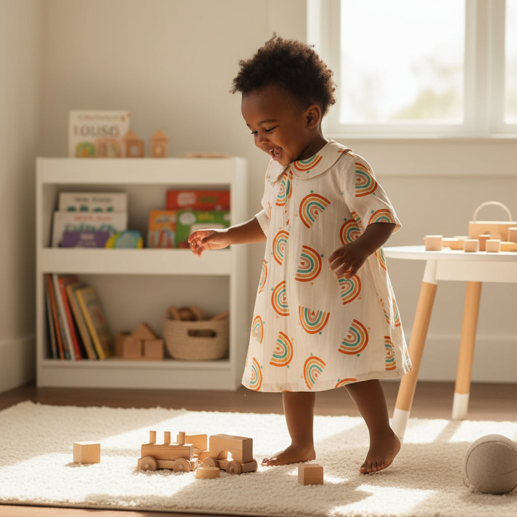 Rainbow Bell Shift Dress for Kids-100% Soft Cotton