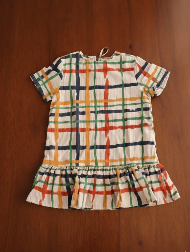 100% Cotton Frill Shift Dress For Kids