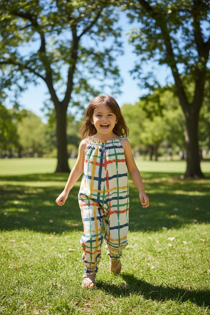 Vibrant Rainbow Colored Cotton Jumpsuit for Kids – Breathable Summer Playwear