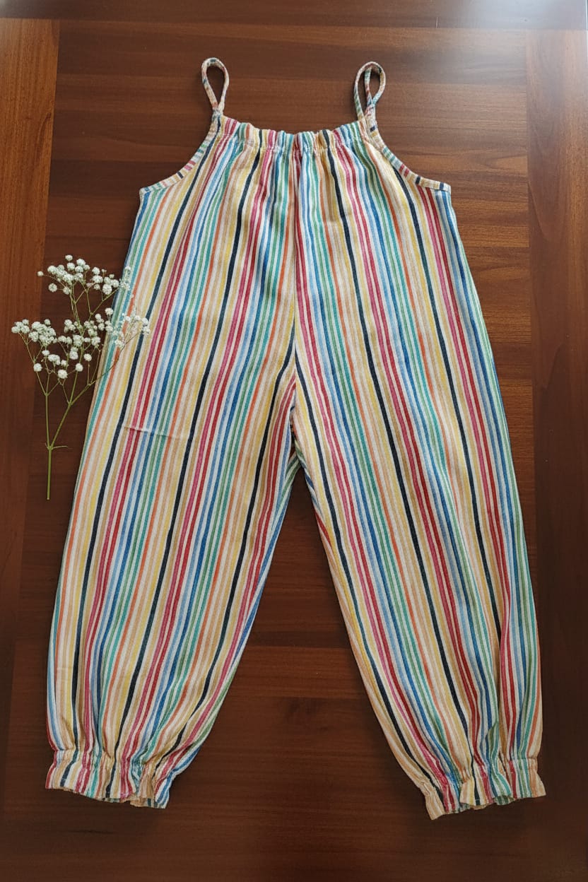 Vibrant Rainbow Colored Cotton Jumpsuit for Kids – Breathable Summer Playwear