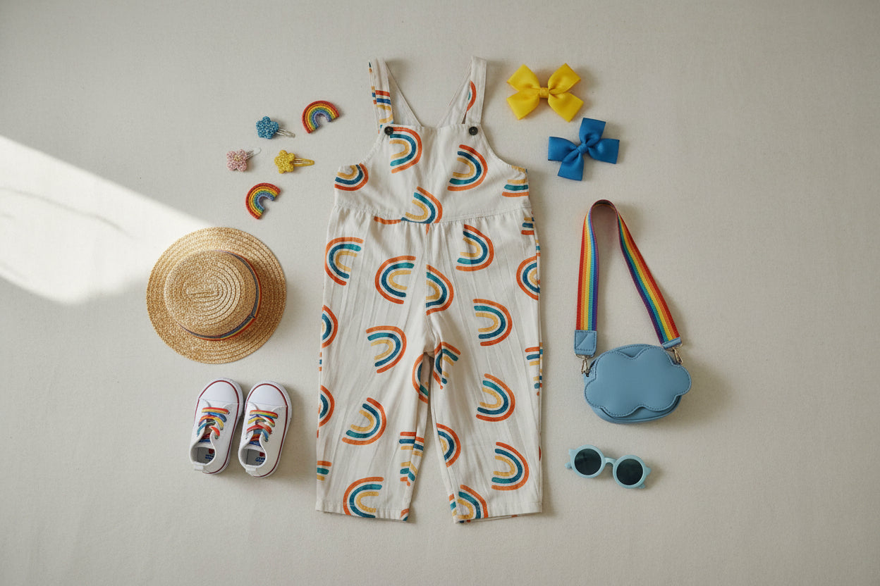 Kids' 100% Cotton Colorful Print Overalls – Sustainable Jumpsuit for Toddlers