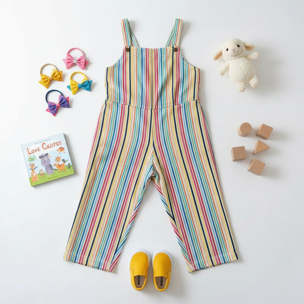 Kids' 100% Cotton Colorful Print Overalls – Sustainable Jumpsuit for Toddlers