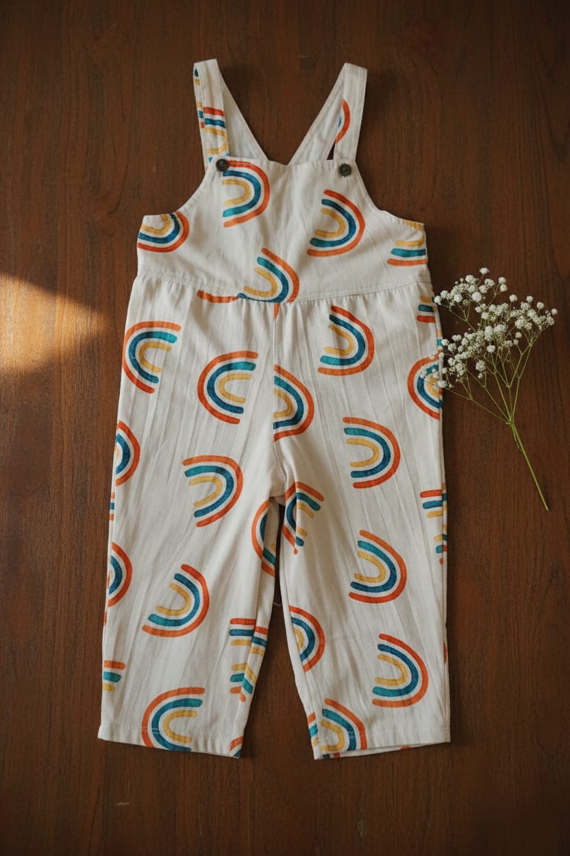 Kids' 100% Cotton Colorful Print Overalls – Sustainable Jumpsuit for Toddlers
