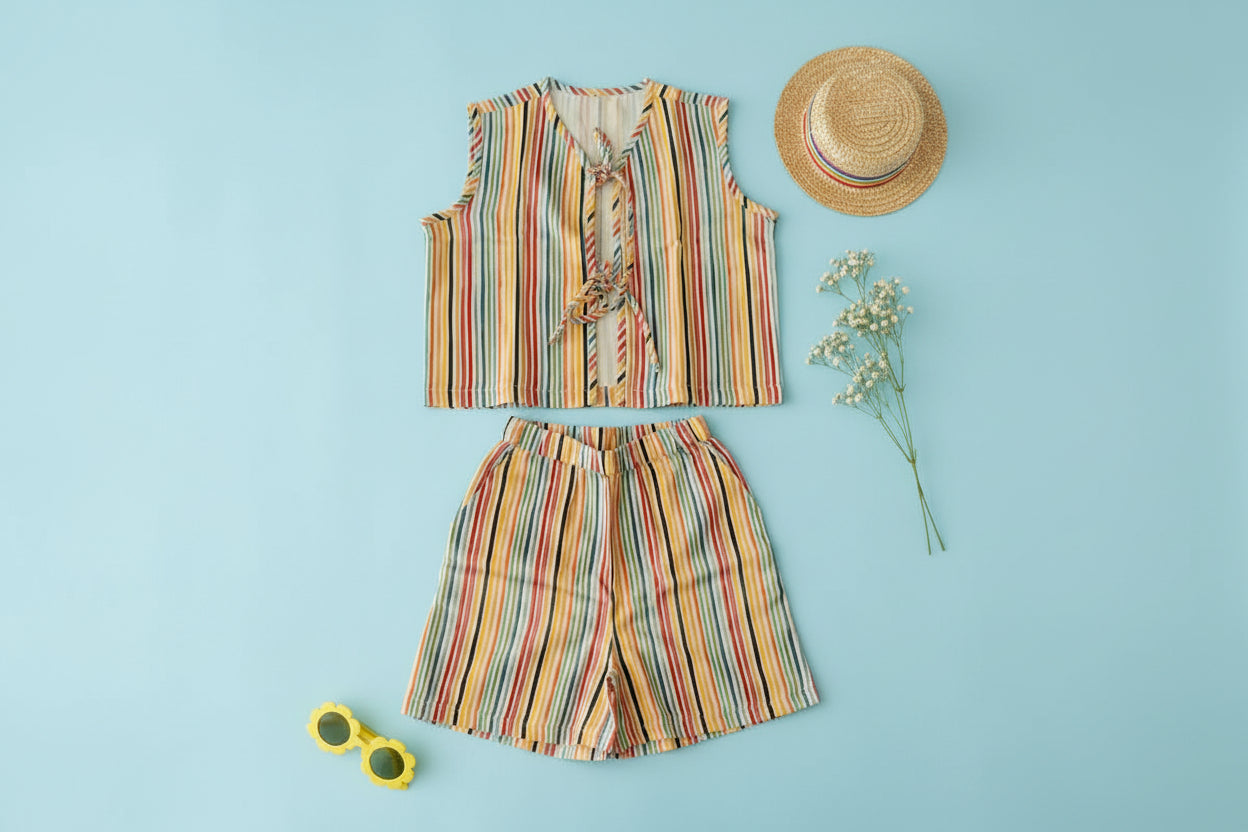 Bow-Tied 100% Cotton Two-Piece Set for Kids