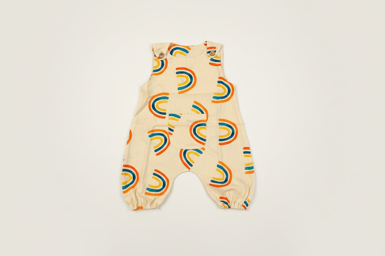 Kids' 100% Cotton Colorful Print Overalls with Pockets - Unisex