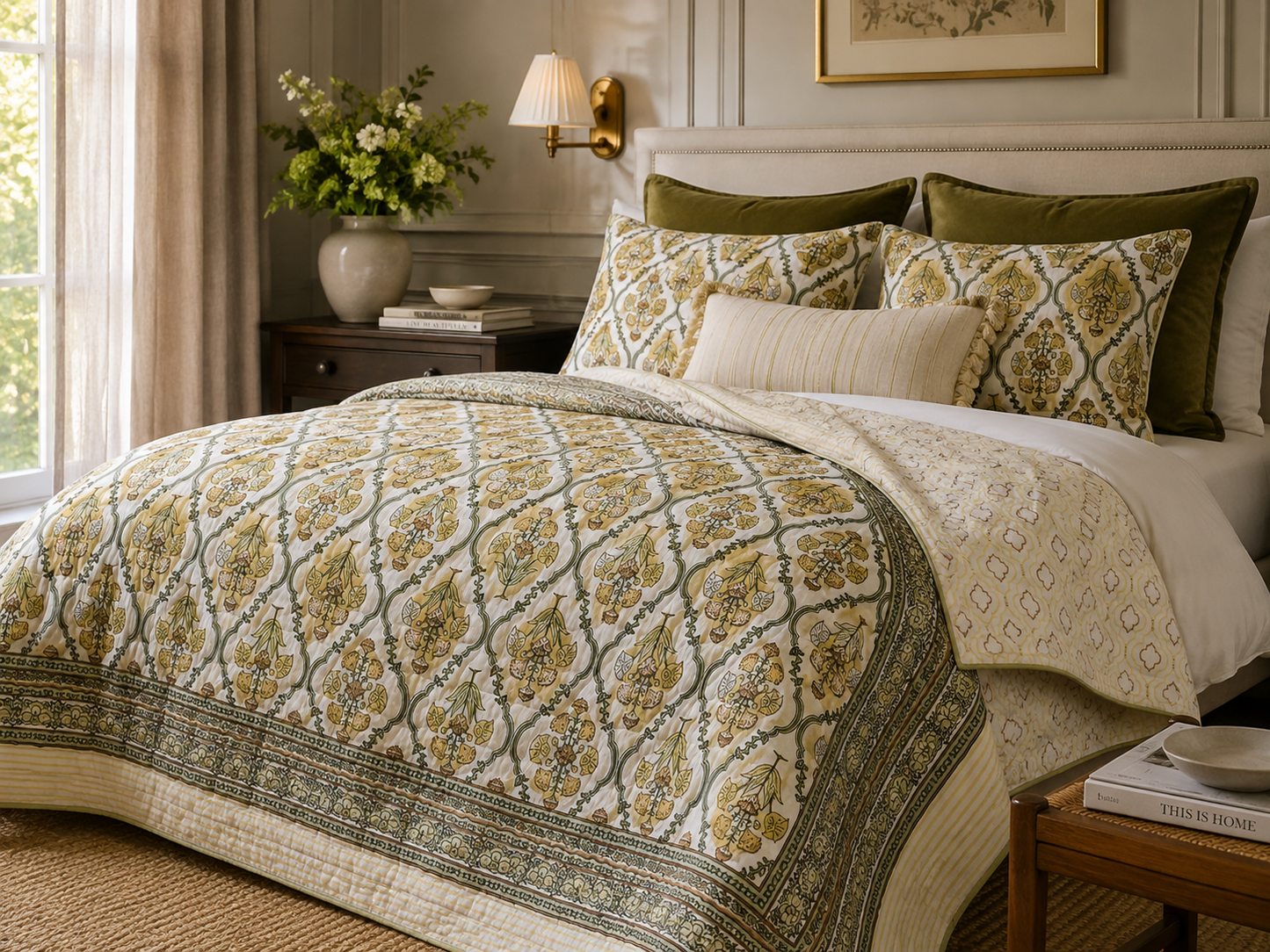 Philomila (Buttercup Yellow) - 100% Soft Cotton Organic Quilt/Blanket- Handcrafted in Jaipur