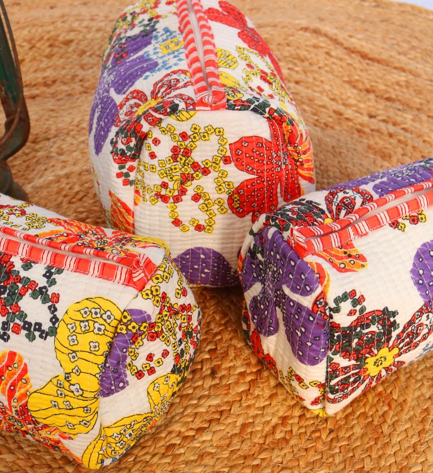 Boho blockprinted Travel Pouches ( set of 3 )