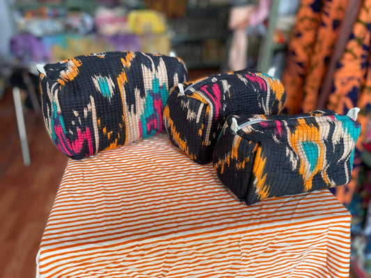 Boho blockprinted Travel Pouches ( set of 3 )