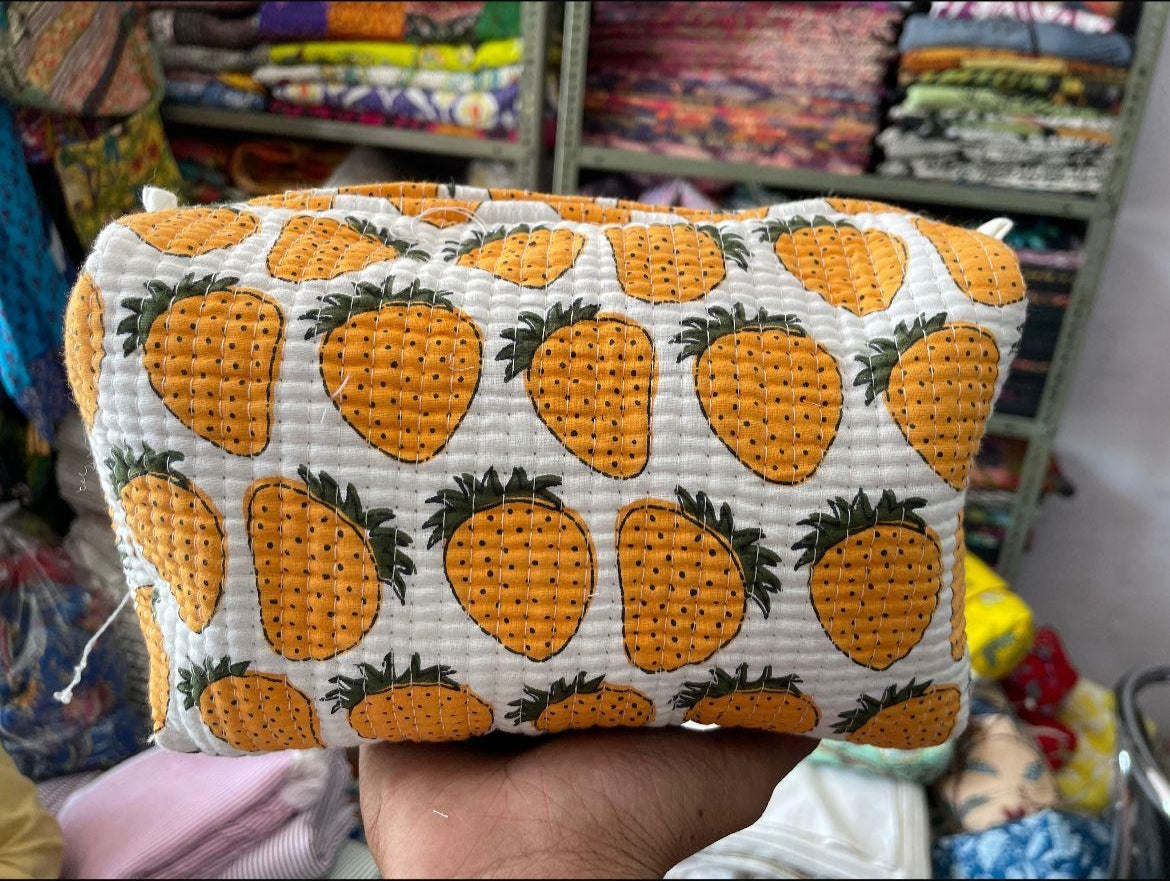 Blockprinted Cotton Vanity Pouch – Handmade & Travel Friendly