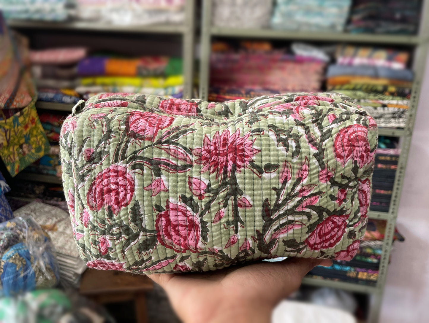 Blockprinted Cotton Vanity Pouch – Handmade & Travel Friendly