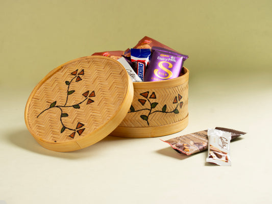 Round Bamboo Box with Handpainted Designs – Eco-Friendly & Unique