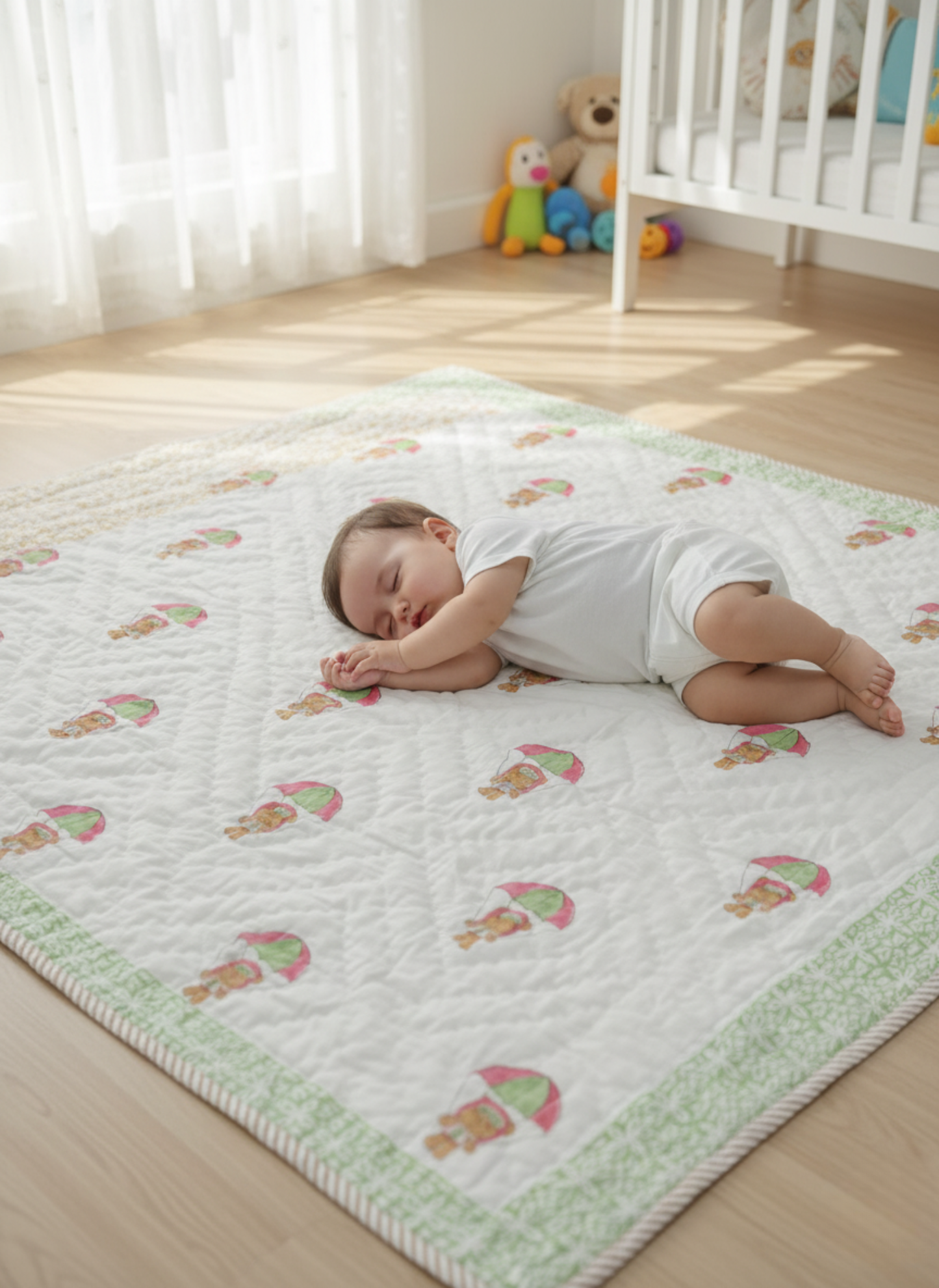 'Benny The Bear'- Reversible Baby Quilt|Blanket