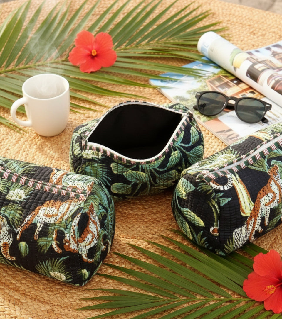 Black Tiger Quilted Vanity Pouches- Set of 3