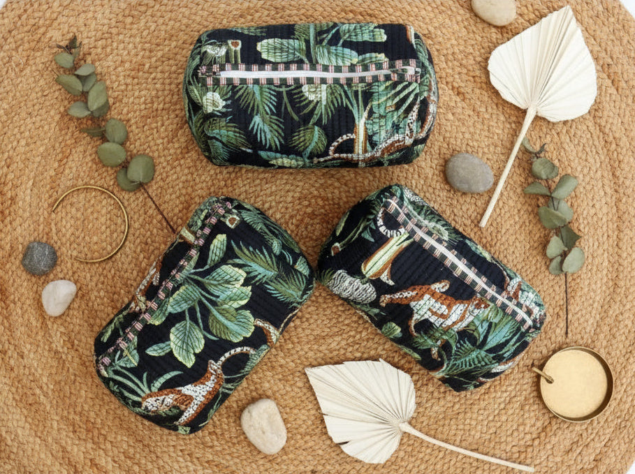 Black Tiger Quilted Vanity Pouches- Set of 3