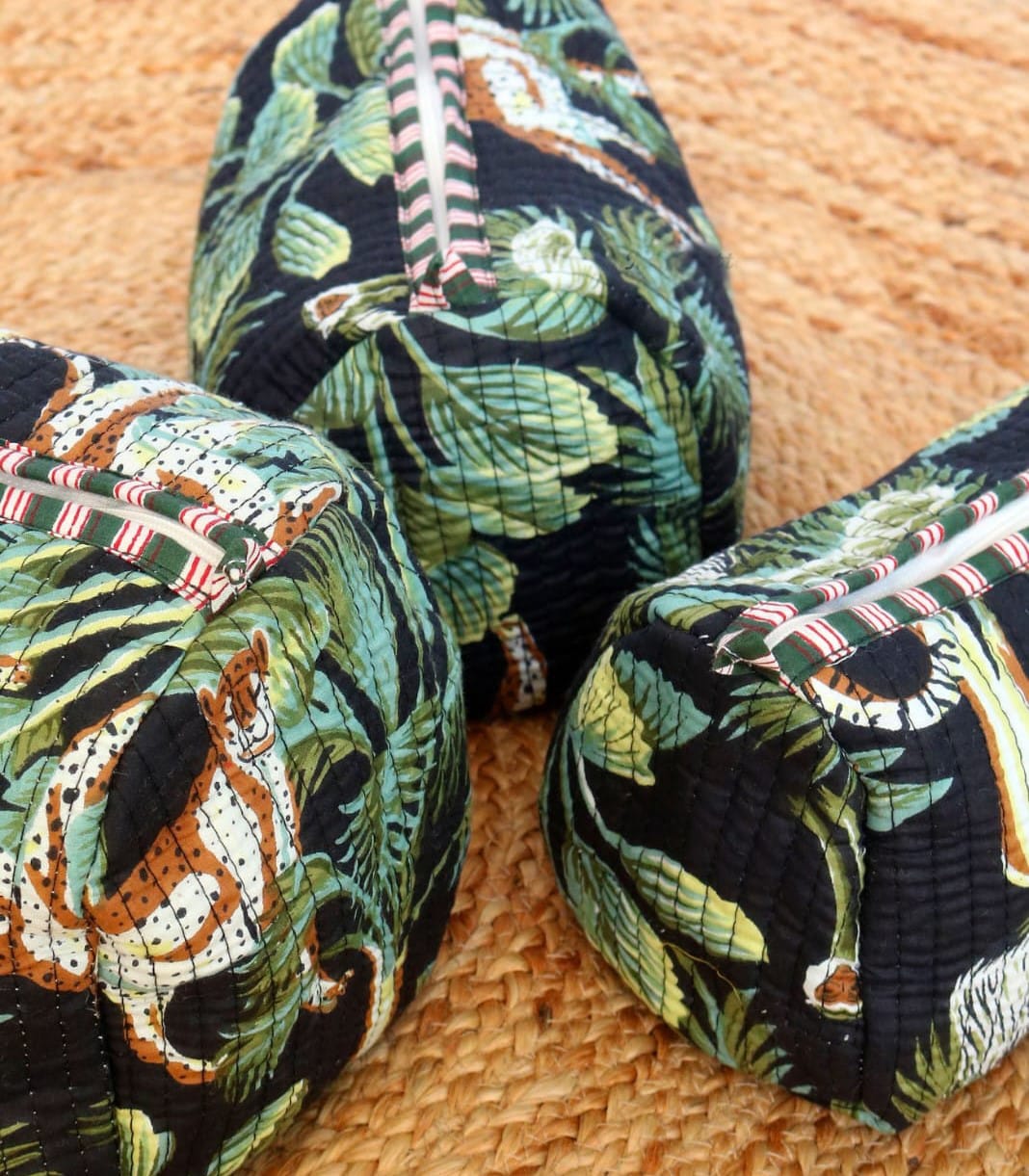 Black Tiger Quilted Vanity Pouches- Set of 3