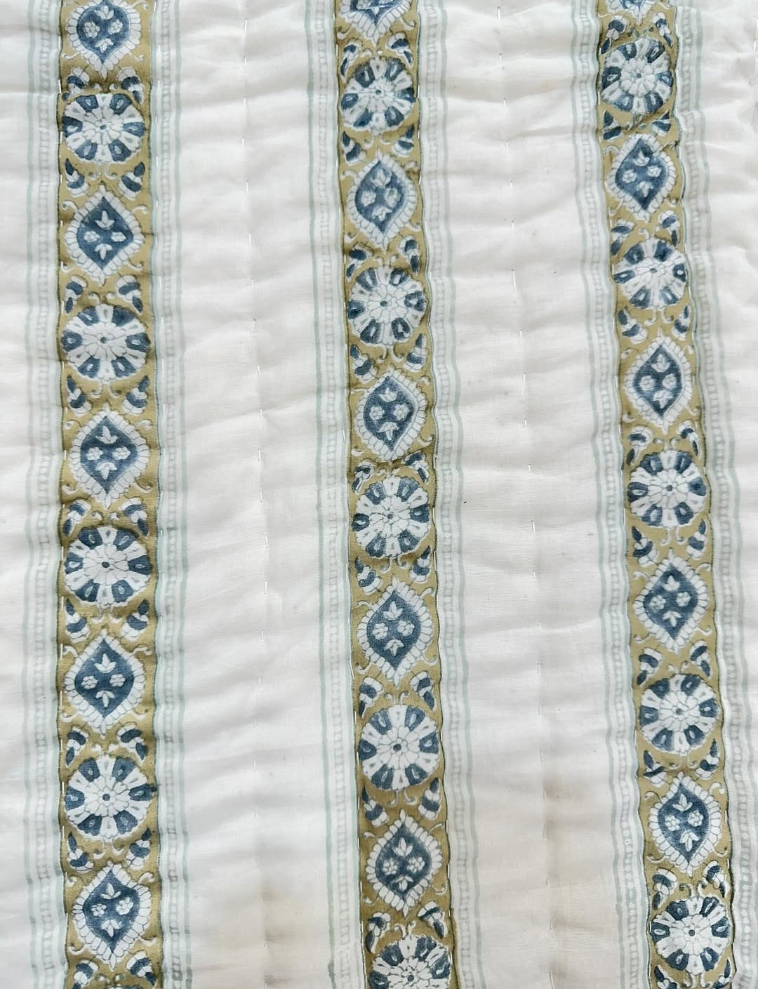 Green Striped 100% Soft Cotton Organic Quilt/Blanket- Handcrafted in Jaipur