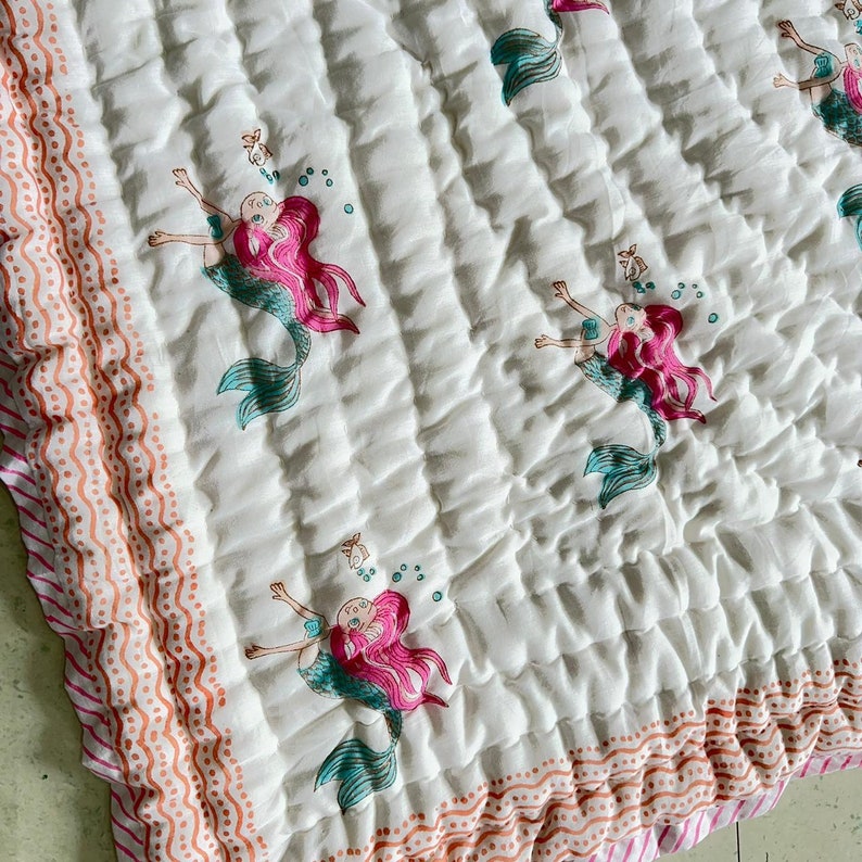 'Little Mermaid'- Reversible Baby Quilt|Blanket