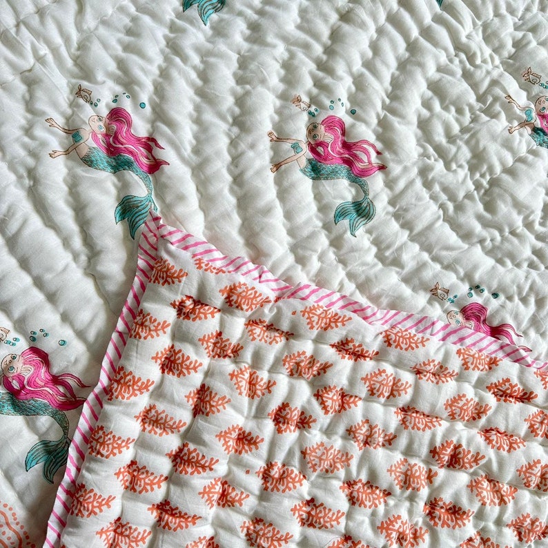 'Little Mermaid'- Reversible Baby Quilt|Blanket