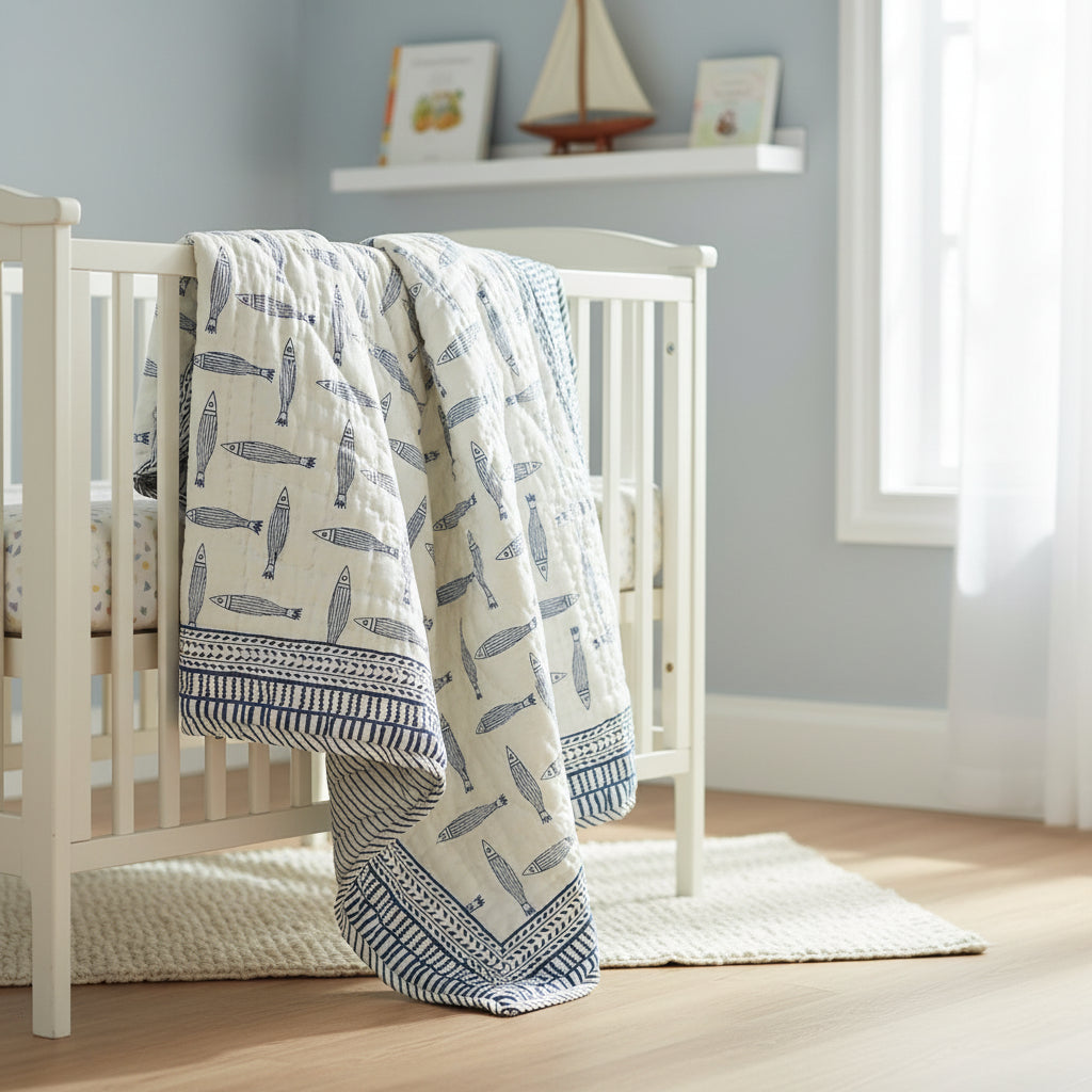 'Milo'- Reversible Baby Quilt|Blanket