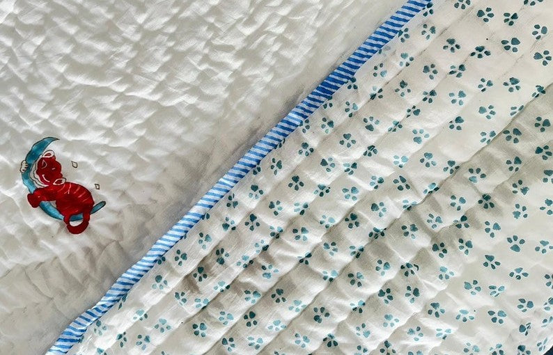 'Hop & Nap'- Reversible Baby Quilt|Blanket