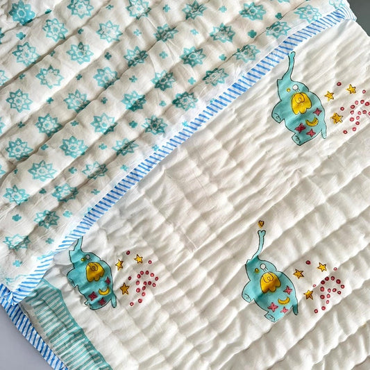 'Ellie The Elephant'- Reversible Baby Quilt|Blanket