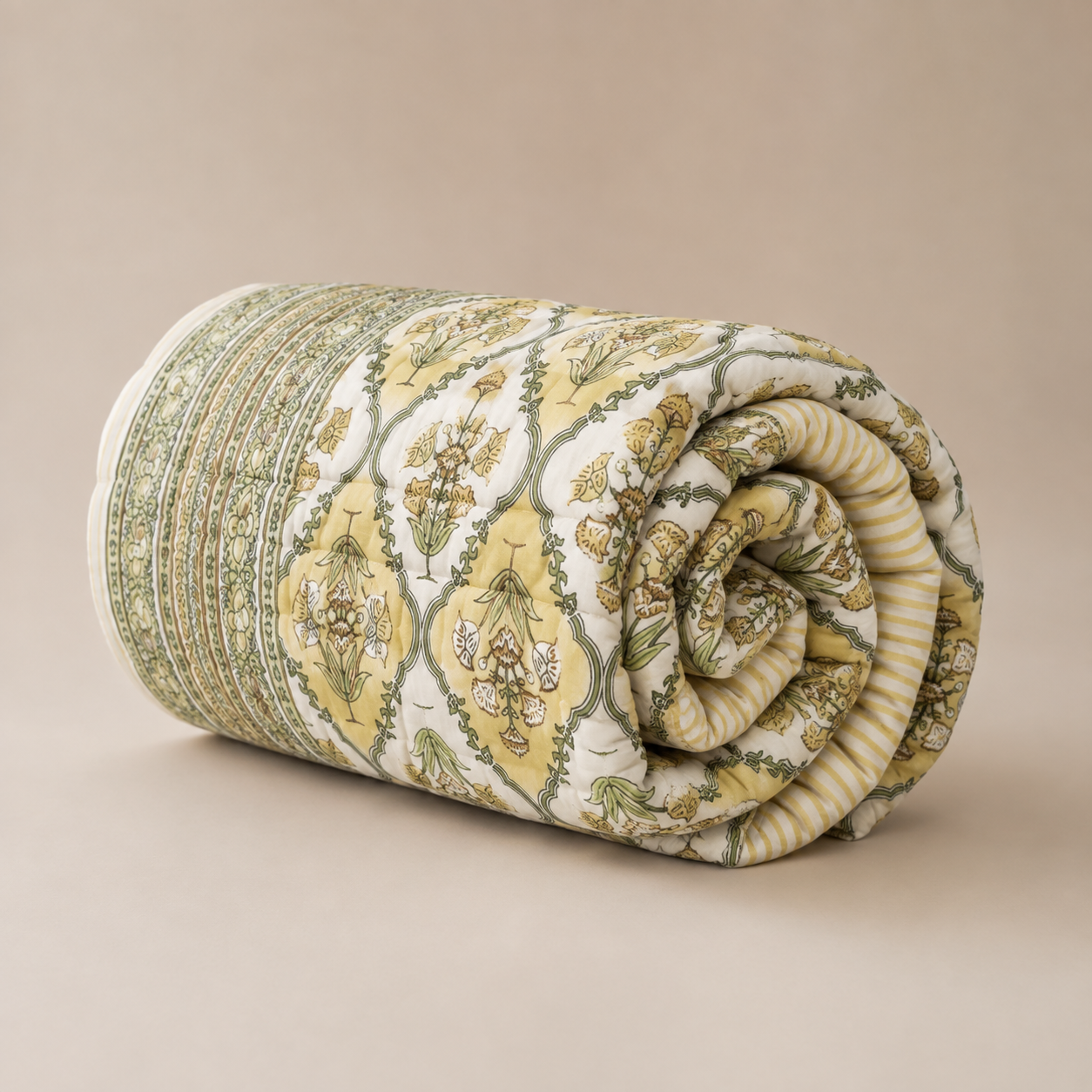 Philomila (Buttercup Yellow) - 100% Soft Cotton Organic Quilt/Blanket- Handcrafted in Jaipur
