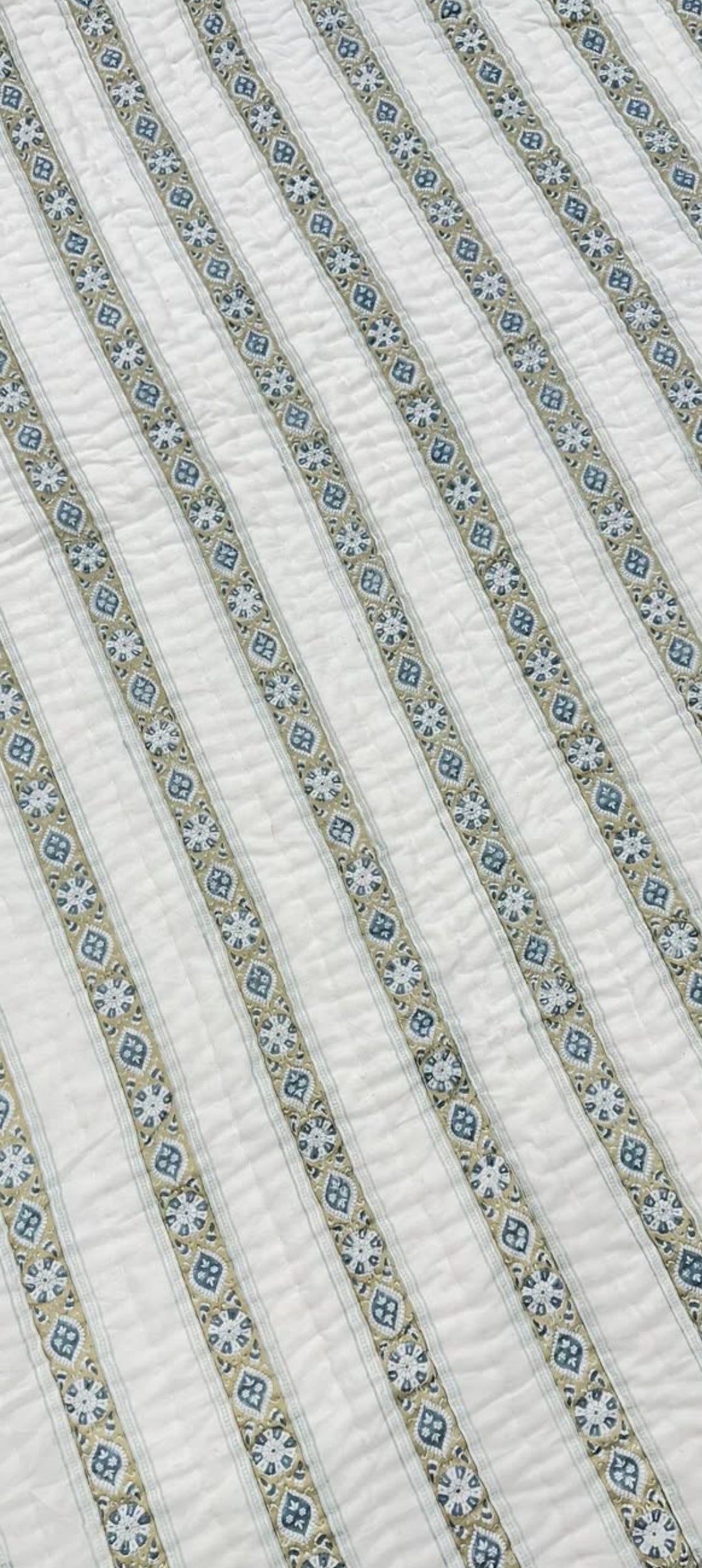 Green Striped 100% Soft Cotton Organic Quilt/Blanket- Handcrafted in Jaipur